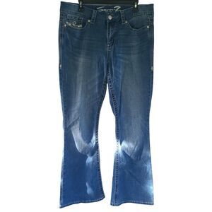 Seven7 Luxe Womens Slim Boot Jeans 16 Blue Distressed Embroidered Stretch Denim